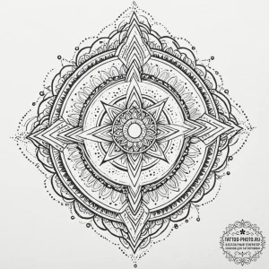 Tattoo design: a geometric mandala incorporat... - эскиз тату (№1752578545_0, 15.07.2025 11:22) — tattoo-photo.ru
