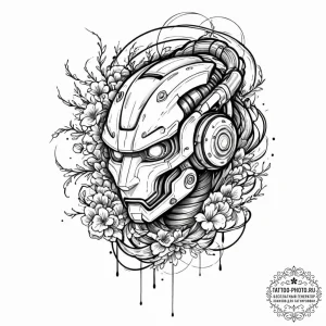 Tattoo sketch a broken robot head with wires... - эскиз тату (№1752578972_0, 15.07.2025 11:29) — tattoo-photo.ru