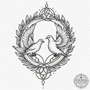 Tattoo sketch a pair of doves with intertwine... - эскиз тату (№1752580326_0, 15.07.2025 11:52) — tattoo-photo.ru