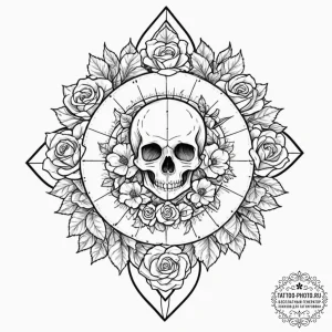 Tattoo design: a geometric mandala incorporat... - эскиз тату (№1752580560_0, 15.07.2025 11:56) — tattoo-photo.ru