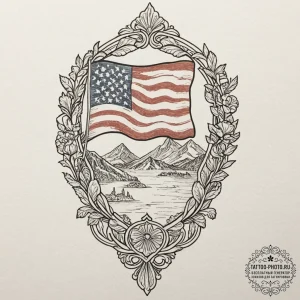 Flag, tattoo drawing outline, muted color pal... - эскиз тату (№1752580639_0, 15.07.2025 11:57) — tattoo-photo.ru