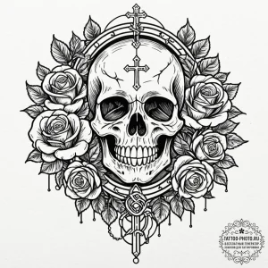 Rosary, artistic tattoo sketch, bold outlines... - эскиз тату (№1752580729_0, 15.07.2025 11:58) — tattoo-photo.ru