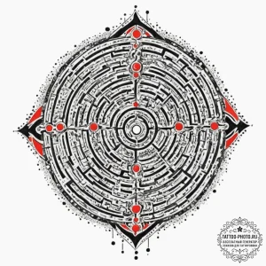 Labyrinth, concept art for tattoo, trash polk... - эскиз тату (№1752582463_0, 15.07.2025 12:27) — tattoo-photo.ru