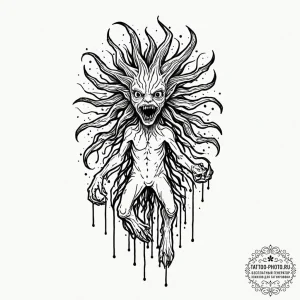 A demogorgon from stranger things, ink illust... - эскиз тату (№1752582615_0, 15.07.2025 12:30) — tattoo-photo.ru