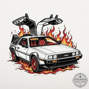 126. a neo-traditional tattoo of the delorean... - эскиз тату (№1752587631_0, 15.07.2025 13:53) — tattoo-photo.ru