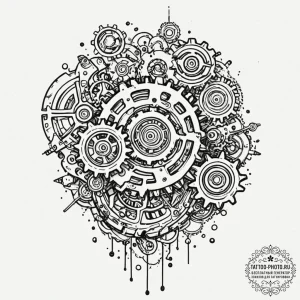 Tattoo sketch a brain with gears and circuits... - эскиз тату (№1752588567_0, 15.07.2025 14:09) — tattoo-photo.ru