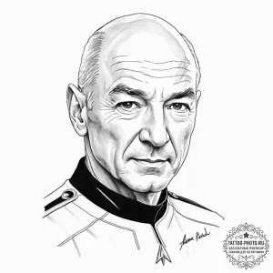 A watercolor portrait of captain jean-luc pic... - эскиз тату (№1752590444_0, 15.07.2025 14:40) — tattoo-photo.ru