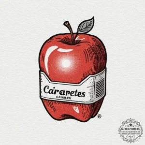 A neo-traditional tattoo of a "red apple" cig... - эскиз тату (№1752591215_0, 15.07.2025 14:53) — tattoo-photo.ru