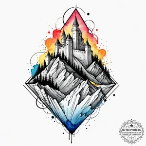Tattoo sketch a geometric depiction of a moun... - эскиз тату (№1752591555_0, 15.07.2025 14:59) — tattoo-photo.ru