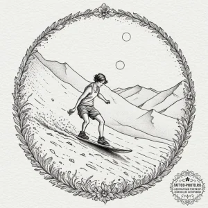 A person sandboarding down a large dune., tat... - эскиз тату (№1752592555_0, 15.07.2025 15:15) — tattoo-photo.ru