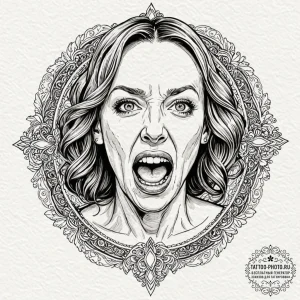 A trash polka portrait of toni collette's scr... - эскиз тату (№1752593173_0, 15.07.2025 15:26) — tattoo-photo.ru