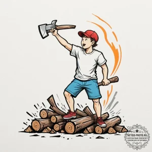 A person splitting logs with an axe., concept... - эскиз тату (№1752596072_0, 15.07.2025 16:14) — tattoo-photo.ru