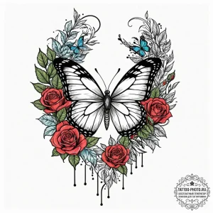 Tattoo design a butterfly with its wings show... - эскиз тату (№1752597153_0, 15.07.2025 16:32) — tattoo-photo.ru