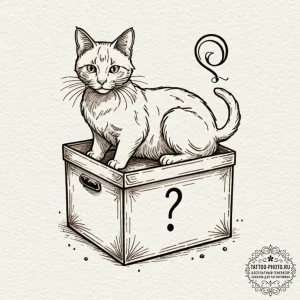 Schrodinger's cat (box with question mark), t... - эскиз тату (№1752597243_0, 15.07.2025 16:34) — tattoo-photo.ru