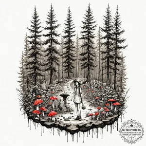 A shot of a person foraging for wild mushroom... - эскиз тату (№1752597829_0, 15.07.2025 16:43) — tattoo-photo.ru