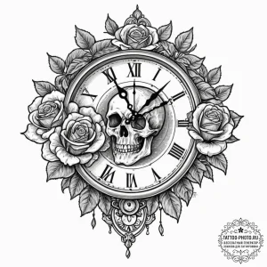 Clock, concept art for tattoo, dotwork shadin... - эскиз тату (№1752598693_0, 15.07.2025 16:58) — tattoo-photo.ru