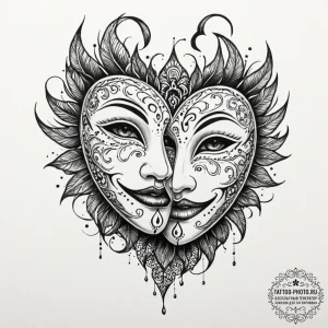 Tattoo design a beautiful, intricate mask lyi... - эскиз тату (№1752599897_0, 15.07.2025 17:18) — tattoo-photo.ru