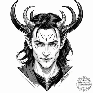 A graphic novel style portrait of loki, the n... - эскиз тату (№1752600221_0, 15.07.2025 17:23) — tattoo-photo.ru