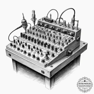 The organized chaos of a sound engineer's mix... - эскиз тату (№1752600382_0, 15.07.2025 17:26) — tattoo-photo.ru