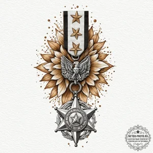 Tattoo design a medal of honor or a significa... - эскиз тату (№1752609299_0, 15.07.2025 19:54) — tattoo-photo.ru