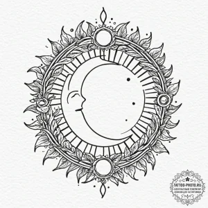 Tattoo sketch a sun and moon intertwined with... - эскиз тату (№1752609377_0, 15.07.2025 19:56) — tattoo-photo.ru