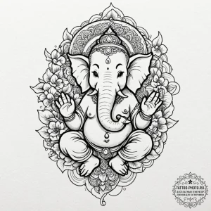 Ganesha, tattoo drawing outline, dotwork shad... - эскиз тату (№1752610488_0, 15.07.2025 20:14) — tattoo-photo.ru