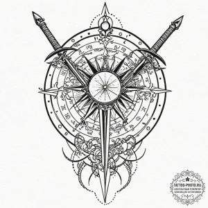 Tattoo sketch a zodiac glyph with subtle taro... - эскиз тату (№1752610902_0, 15.07.2025 20:21) — tattoo-photo.ru