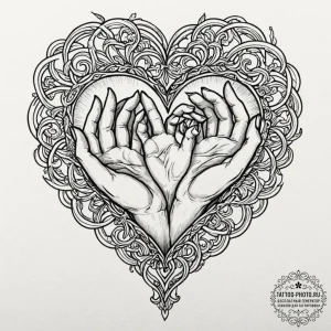 Tattoo design a heart made of intertwined fin... - эскиз тату (№1752611323_0, 15.07.2025 20:28) — tattoo-photo.ru