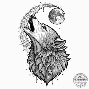 A sketch of a werewolf howling at the full mo... - эскиз тату (№1752611743_0, 15.07.2025 20:35) — tattoo-photo.ru