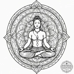 A serene photo of a yoga instructor meditatin... - эскиз тату (№1752611911_0, 15.07.2025 20:38) — tattoo-photo.ru
