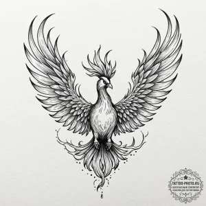 Tattoo sketch a phoenix rising from ashes, re... - эскиз тату (№1752612079_0, 15.07.2025 20:41) — tattoo-photo.ru