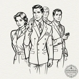 A linework tattoo of the main characters from... - эскиз тату (№1752612162_0, 15.07.2025 20:42) — tattoo-photo.ru