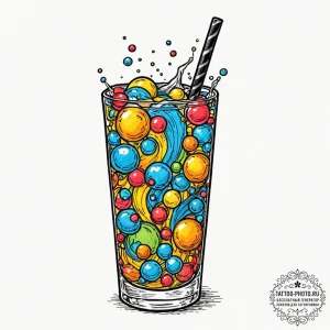 A close-up of the carbonation bubbles rising... - эскиз тату (№1752612329_0, 15.07.2025 20:45) — tattoo-photo.ru