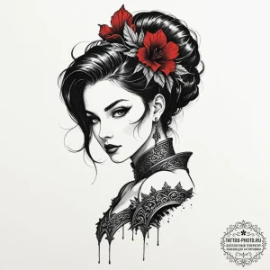 Tattoo sketch a warrior woman's silhouette, e... - эскиз тату (№1752613088_0, 15.07.2025 20:58) — tattoo-photo.ru