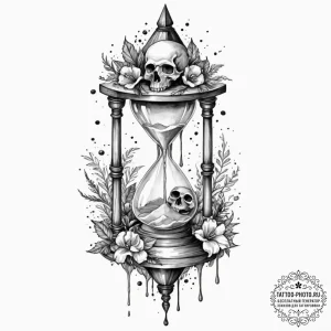 Hourglass with skulls instead of sand, tattoo... - эскиз тату (№1752613843_0, 15.07.2025 21:10) — tattoo-photo.ru