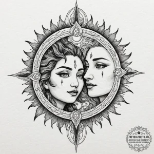Tattoo design the sun and moon, not as opposi... - эскиз тату (№1752614684_0, 15.07.2025 21:24) — tattoo-photo.ru