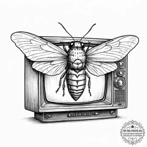 Tattoo sketch a cicada with its wings showing... - эскиз тату (№1752614851_0, 15.07.2025 21:27) — tattoo-photo.ru