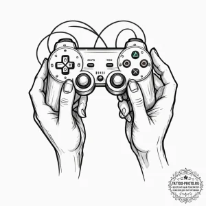 Tattoo sketch a cybernetic hand holding a gam... - эскиз тату (№1752615689_0, 15.07.2025 21:41) — tattoo-photo.ru
