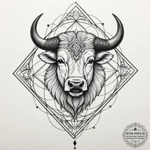 A neo-traditional tattoo of the white buffalo... - эскиз тату (№1752616026_0, 15.07.2025 21:47) — tattoo-photo.ru