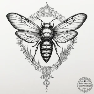 Tattoo design a cicada with its wings unfurle... - эскиз тату (№1752616611_0, 15.07.2025 21:56) — tattoo-photo.ru