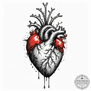 Tattoo sketch an anatomical heart, rendered r... - эскиз тату (№1752616778_0, 15.07.2025 21:59) — tattoo-photo.ru