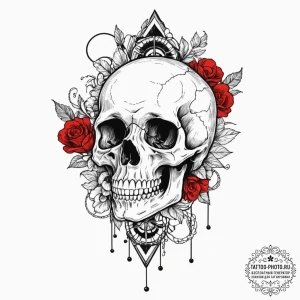 Skull, tattoo flash sheet design, fine lines,... - эскиз тату (№1752619116_0, 15.07.2025 22:38) — tattoo-photo.ru