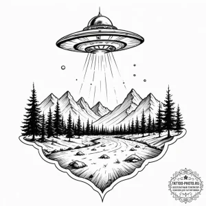 A sketch of the ufo from fargo season 2,, ink... - эскиз тату (№1752620198_0, 15.07.2025 22:56) — tattoo-photo.ru