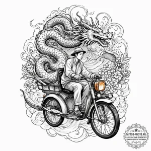 A shot of a rickshaw driver navigating a crow... - эскиз тату (№1752620531_0, 15.07.2025 23:02) — tattoo-photo.ru