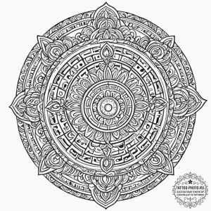 A mayan calendar stone, tattoo line art, sepi... - эскиз тату (№1752620615_0, 15.07.2025 23:03) — tattoo-photo.ru