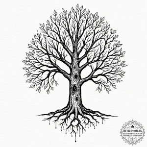 Tattoo sketch a single, powerful tree with it... - эскиз тату (№1752620698_0, 15.07.2025 23:04) — tattoo-photo.ru