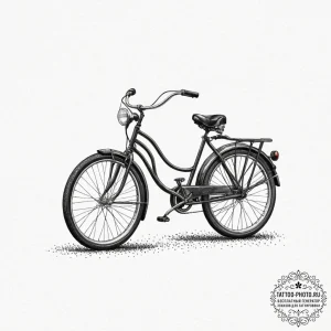 A beautifully restored vintage bicycle leanin... - эскиз тату (№1752621114_0, 15.07.2025 23:11) — tattoo-photo.ru
