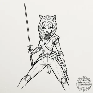 36. linework tattoo of ahsoka tano with her t... - эскиз тату (№1752621531_0, 15.07.2025 23:18) — tattoo-photo.ru