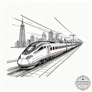 A sleek, modern high-speed bullet train blurr... - эскиз тату (№1752621699_0, 15.07.2025 23:21) — tattoo-photo.ru