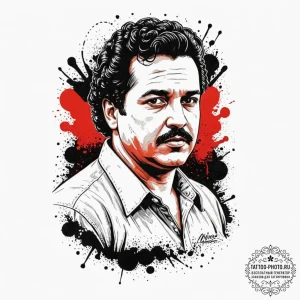 A trash polka portrait of pablo escobar from... - эскиз тату (№1752621950_0, 15.07.2025 23:25) — tattoo-photo.ru